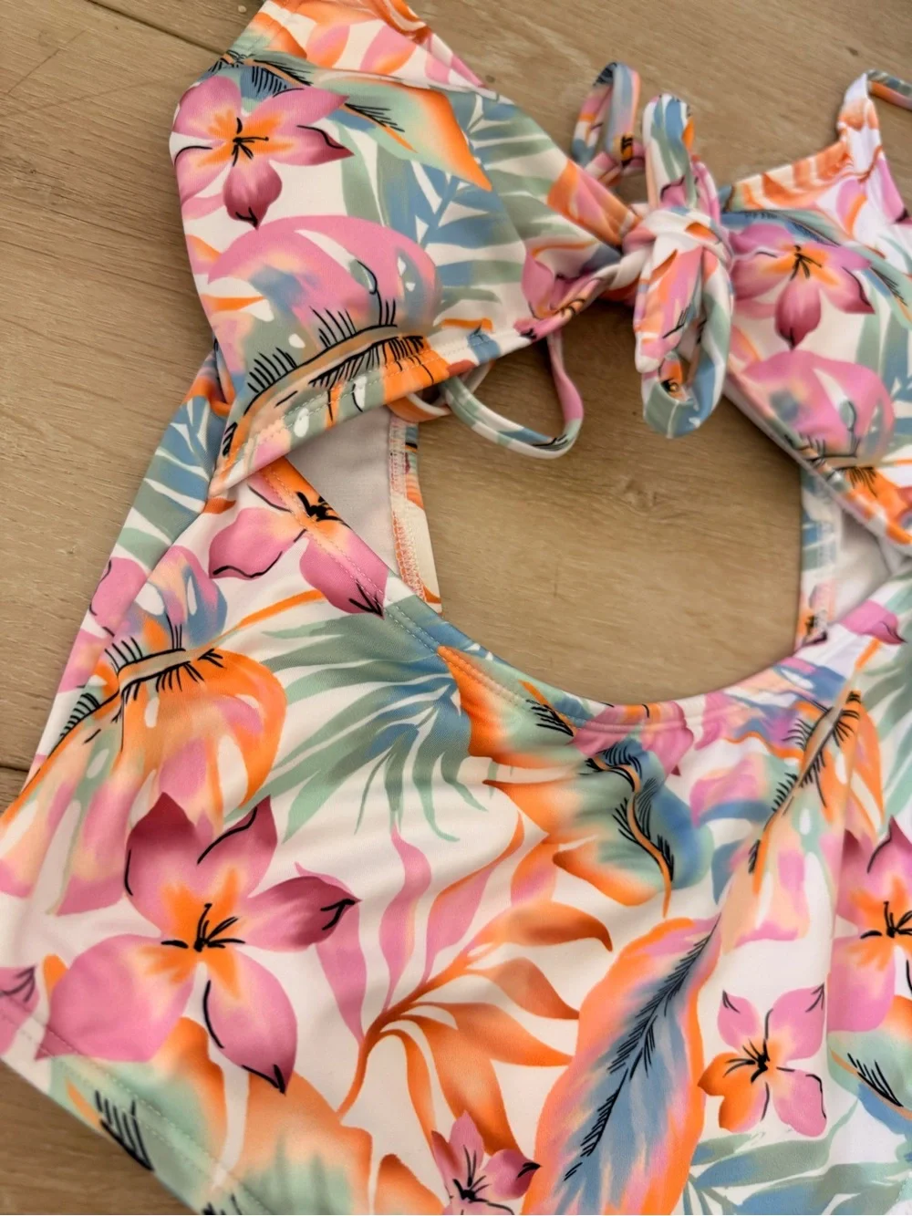 Hurley Tropical Floral Cutout One-Piece Swimsuit - Pink, Coral & Teal